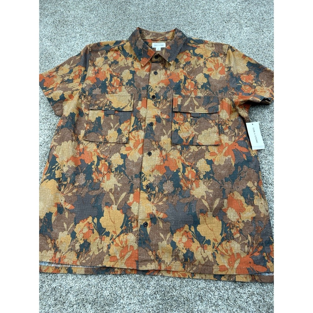 New Sun + Stone Men's Matteo Short Sleeve Shirt Earth Tones Size XL #0259